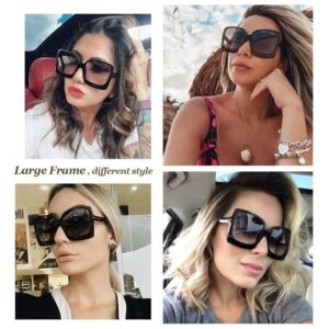 SINBRLAI Women's Oversized Sunglasses Trendy Square Sun Glasses Retro Leopard Large Frame Big Sunglasses Womens UV400 Protection