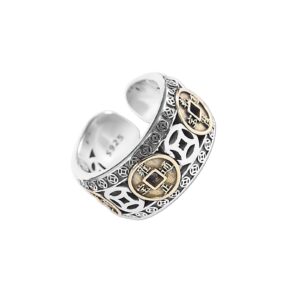 junten feng shui coin rings 925 sterling silver lucky wealth money ring band for men women for attracting fortune success