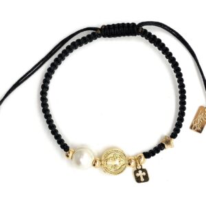 Alea Collection Protective St Benedict Medal Holy Charms Black String Adjustable Bracelet for Women