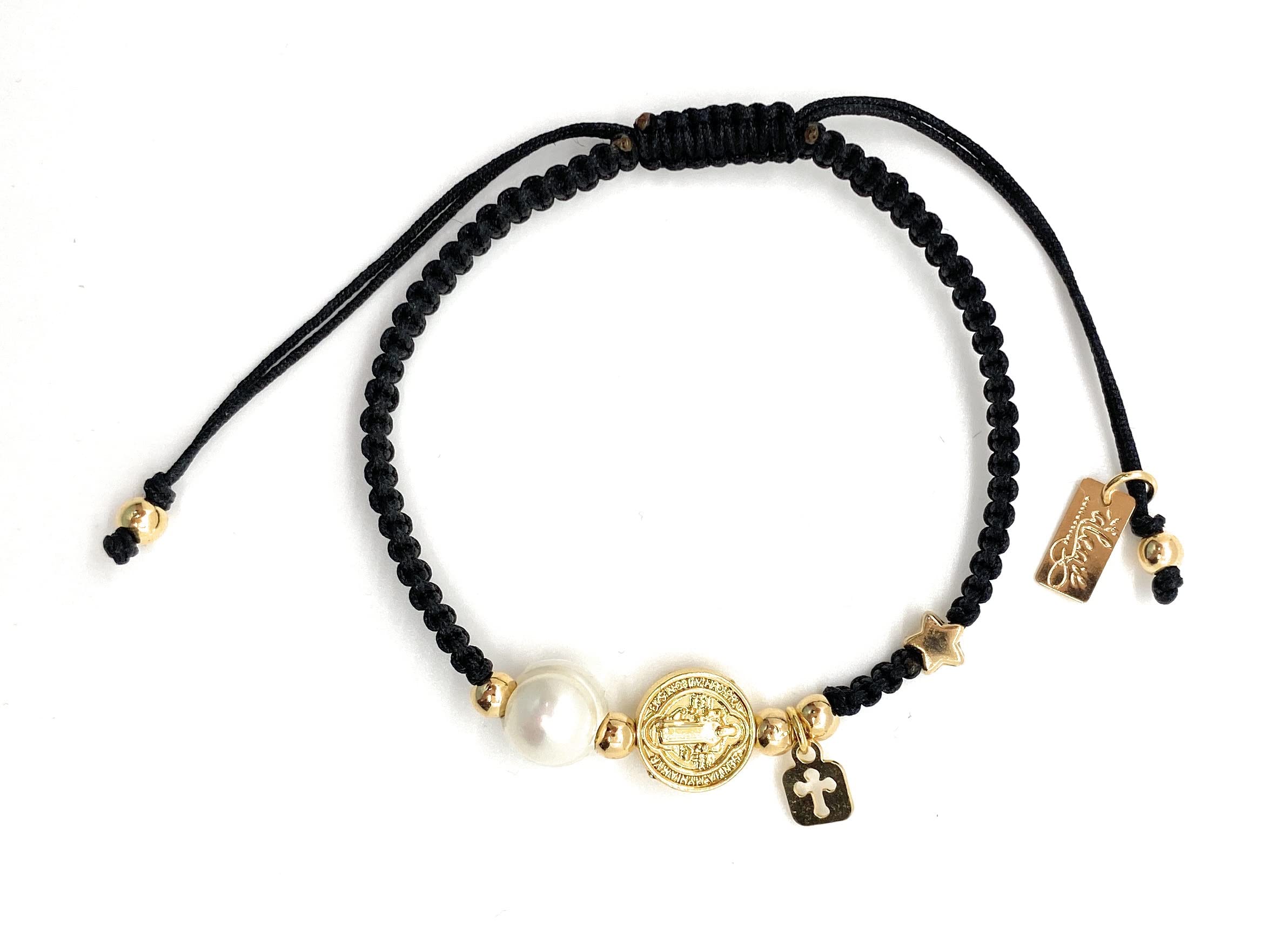 Alea Collection Protective St Benedict Medal Holy Charms Black String Adjustable Bracelet for Women