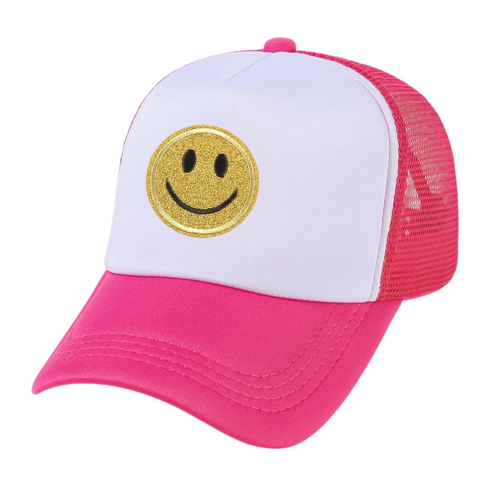 lycycse Smile Face Hat Womens Mesh Neon Trucker Hats with Sequins Smile Patch Preppy Hat Retro Baseball Cap