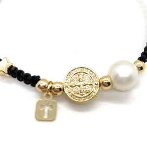 Alea Collection Protective St Benedict Medal Holy Charms Black String Adjustable Bracelet for Women