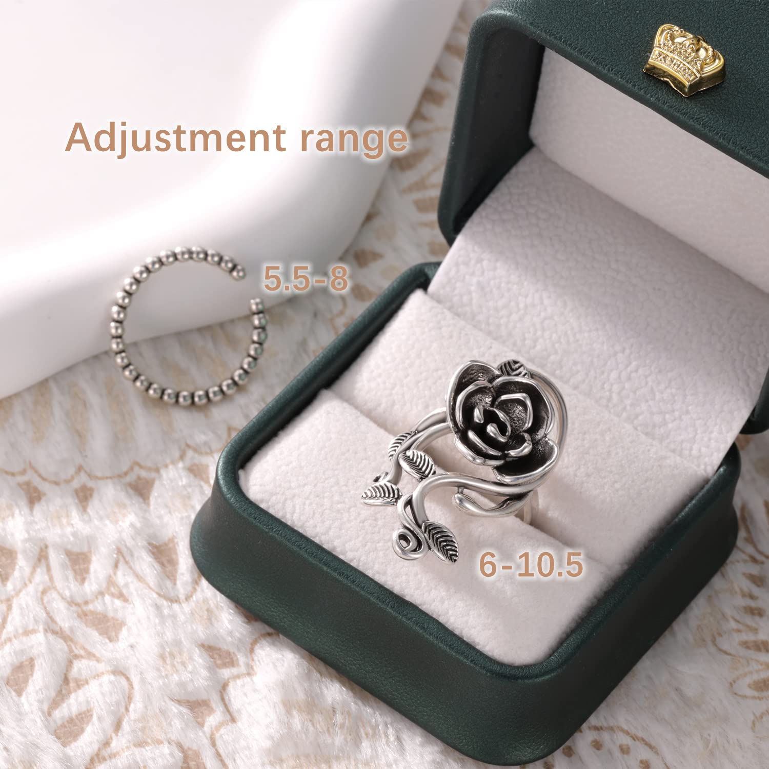 OAYAO Flower Sterling Silver Rings For Women Adjustable Handmade Long Finger Rings (With Gift Box) Gifts For Women