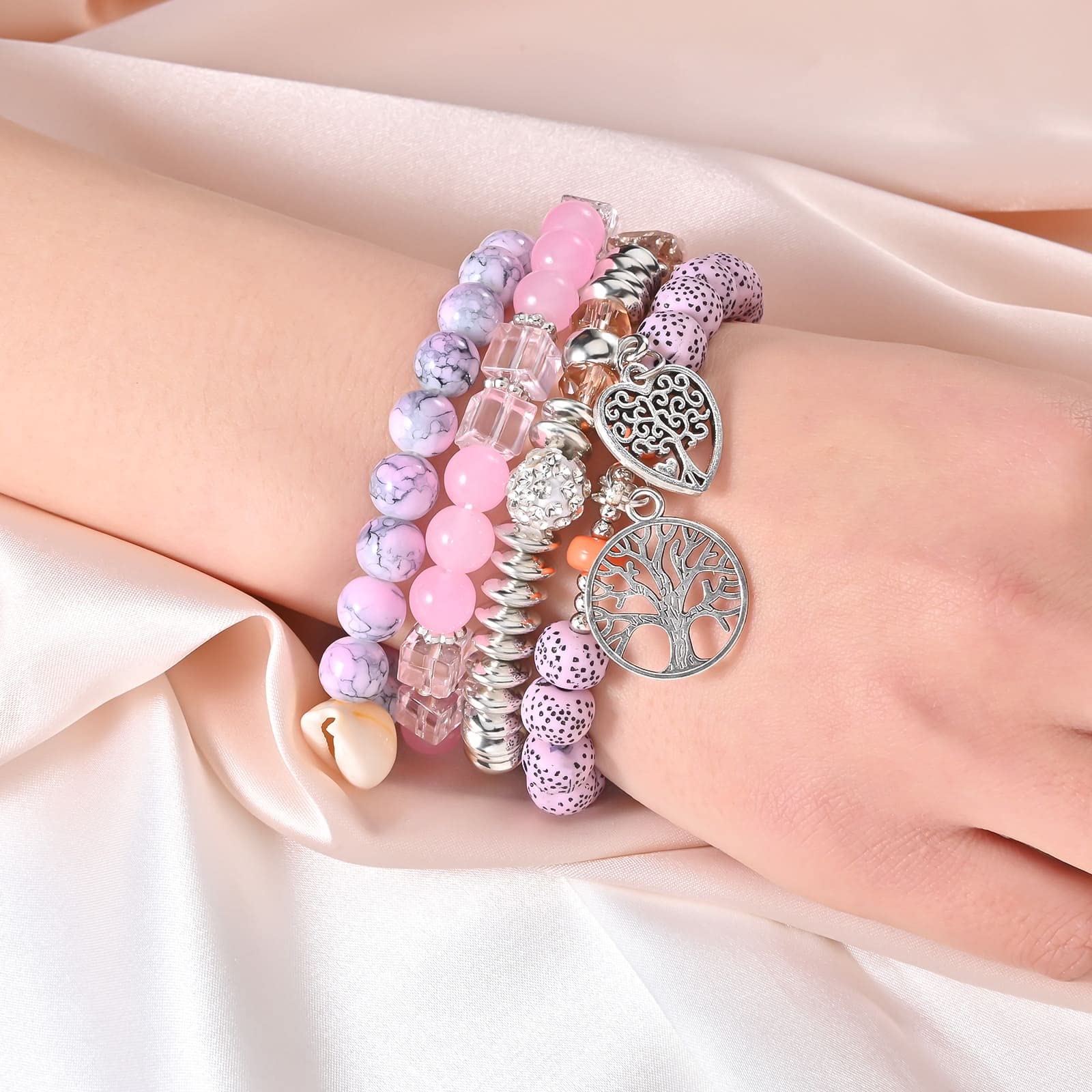 Bohemian Bracelet Sets for Women - 6 Sets Stackable Stretch Bracelets Multi-color Boho Jewelry for Women Hippie Bracelets Dainty Jewelry Best Friend Gift (Tree of Life Bead Bracelets)