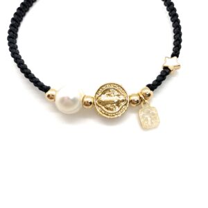 Alea Collection Protective St Benedict Medal Holy Charms Black String Adjustable Bracelet for Women