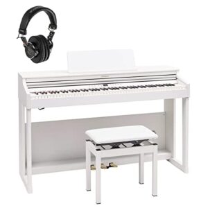 roland rp701 88-key supernatural classic digital piano, with bench & stand, white bundle with studio monitor headphones