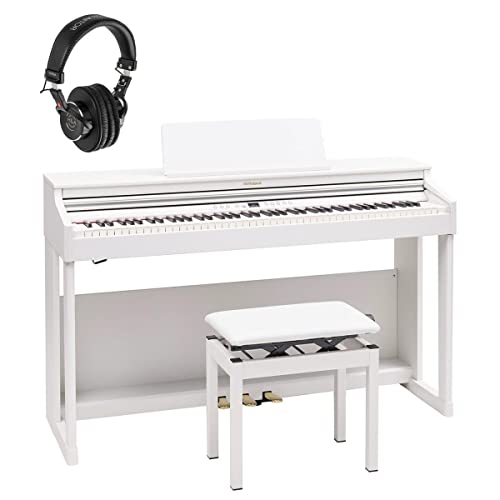 Roland RP701 88-Key SuperNATURAL Classic Digital Piano, with Bench & Stand, White Bundle with Studio Monitor Headphones