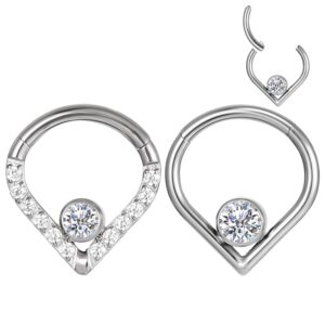 BCBODYG23 Piercing Heart-shaped Nose Ring Titanium Daith Earring Hoop Solid G23 Cartilage Tragus Helix Rings 16G (8mm, No Synthetic Zirconia)