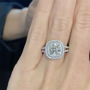 Fashion 925 Sterling Silver Womens Ring Shiny Full Diamond Princess Multilayer AAA Zircon Ring Two Row Dazzling Engagement Wedding Anniversary Ring Promise Cocktail Party Ring F065 (9)