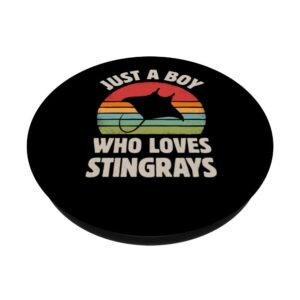 Stingray Just A Boy Who Loves Sea Animals Men Retro Vintage PopSockets Swappable PopGrip