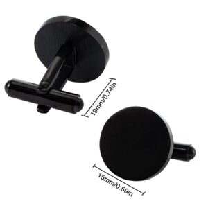 Cufflinks for Men, Driew Black Cufflinks Blank Cufflink Cuff Links men Flat Pad Blank Setting Tray 1 Pair,Round