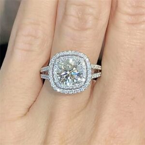 Fashion 925 Sterling Silver Womens Ring Shiny Full Diamond Princess Multilayer AAA Zircon Ring Two Row Dazzling Engagement Wedding Anniversary Ring Promise Cocktail Party Ring F065 (9)