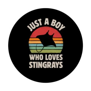 Stingray Just A Boy Who Loves Sea Animals Men Retro Vintage PopSockets Swappable PopGrip