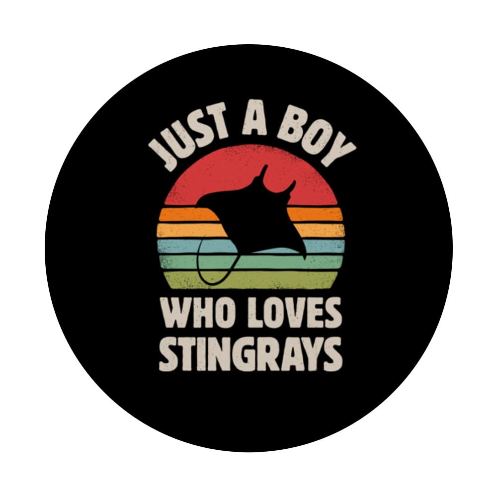 Stingray Just A Boy Who Loves Sea Animals Men Retro Vintage PopSockets Swappable PopGrip