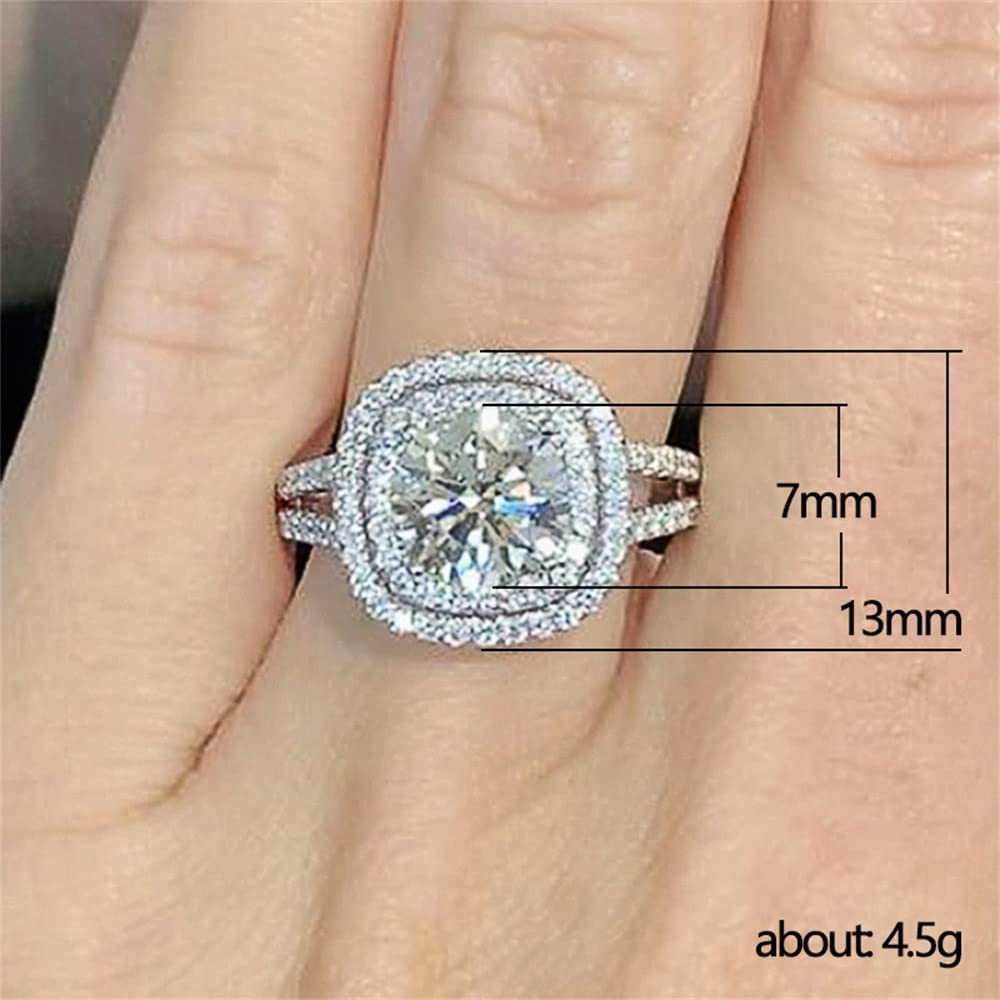 Fashion 925 Sterling Silver Womens Ring Shiny Full Diamond Princess Multilayer AAA Zircon Ring Two Row Dazzling Engagement Wedding Anniversary Ring Promise Cocktail Party Ring F065 (9)