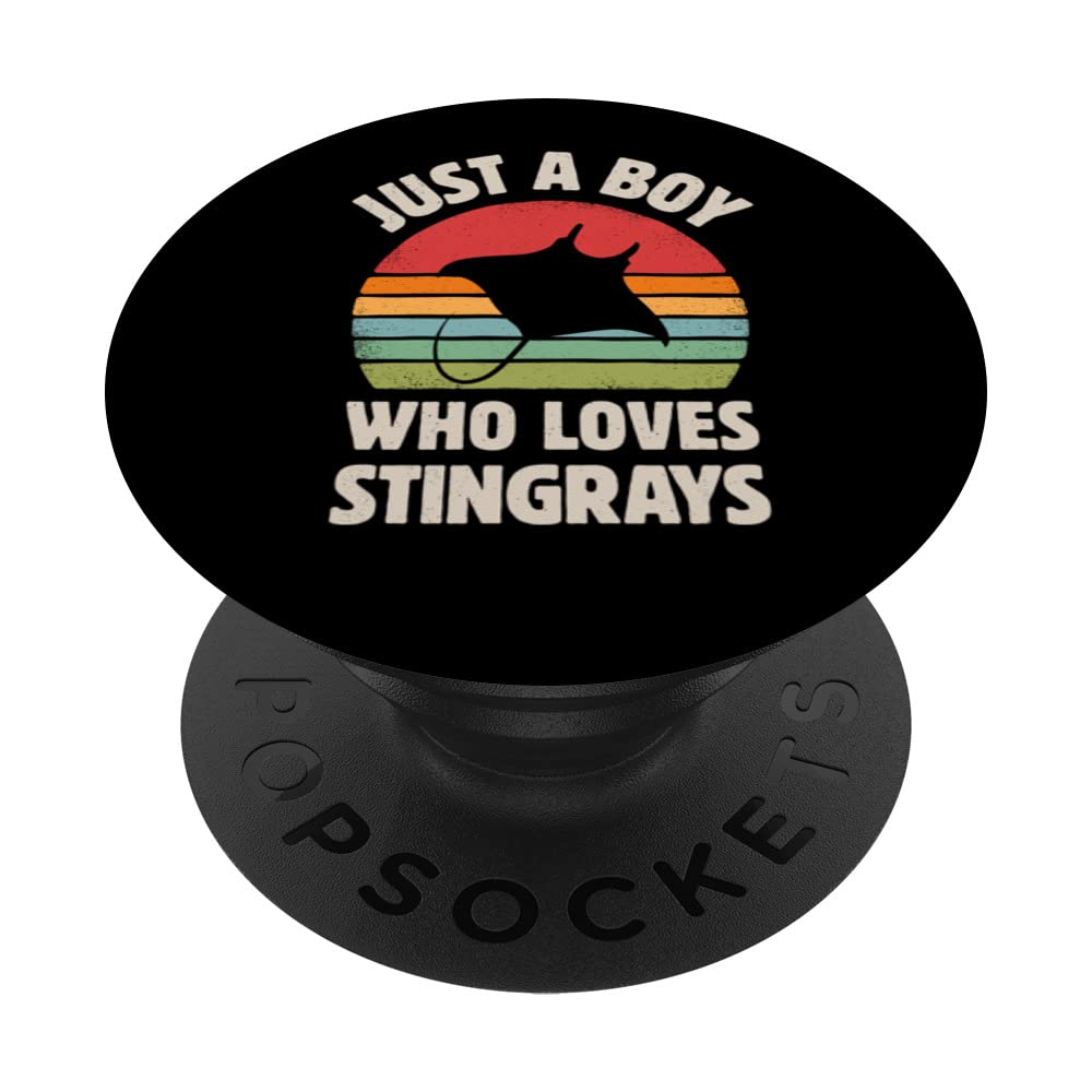 Stingray Just A Boy Who Loves Sea Animals Men Retro Vintage PopSockets Swappable PopGrip