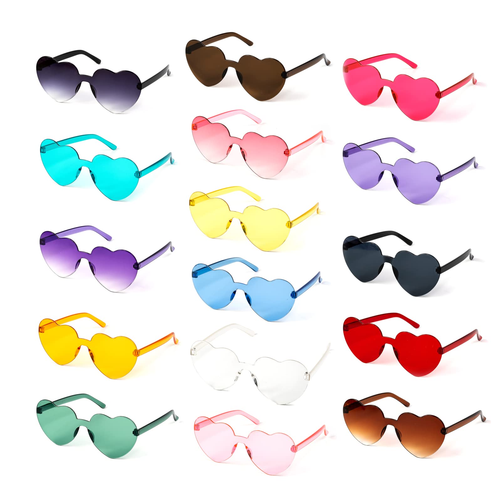 Lusy DM 16 Pairs Rimless Heart Shaped Sunglasses Frameless Sunglasses Transparent Heart Glasses Party Favors