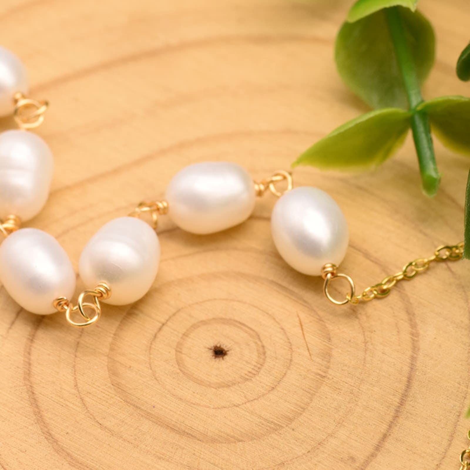 18K Gold Baroque Pearl Necklace For Women Dainty Simple Leaf Pendant Natural Real Freshwater Pearl Jewelry Wedding Charm Mother Birthday Gifts Bridesmaid Hanging Jewelry (Baroque)