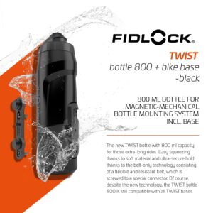 FIDLOCK Twist Bottle 800 & Bike Base Set - New Leak-Proof, Self-Sealing Bottle Cap - Bike Water Bottle Holder with No Screws & Attached Bottle - Cage Free Magnetic Rack - Black