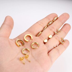 FASACCO Stud Huggies Earring Sets for Multiple Piercing Small Huggie Hoop Earrings Mini Gold Earrings Set