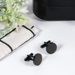 Cufflinks for Men, Driew Black Cufflinks Blank Cufflink Cuff Links men Flat Pad Blank Setting Tray 1 Pair,Round