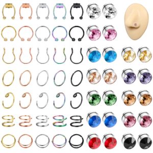 FASACCO Fake Nose Ring Fake Septum Fake Nose Piercing Faux Nose Stud Fake Nose Piercing Faux Pretend Nose Ring (59pcs)