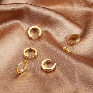 FASACCO Stud Huggies Earring Sets for Multiple Piercing Small Huggie Hoop Earrings Mini Gold Earrings Set