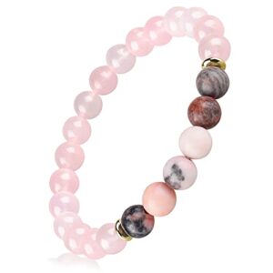 HOZEAL Rose Quartz Bracelet, Love Friendship Pink Crystal Stone Chakra Bracelet, Business Money Energy Wealth Good Luck Prosperity Feng Shui Beaded Bracelet for Men Women (B)