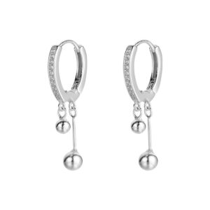 SLUYNZ 925 Sterling Silver Ball Hoop Earrings Dangle for Women Teen Girls Bead Ball Huggie Earrings Drop (A-Silver)