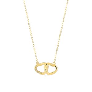 Diamond Heart Necklace | 14k Yellow Gold Interlocking Hearts Necklaces for Women | 14k Solid Gold Love Pendant Necklace | Delicate Heart Jewelry | Gifts for Anniversary, 18"