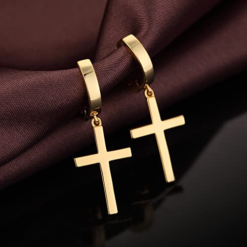 Gold Cross Earrings Men Cross Hoop Earrings Mens Cross Earrings Gold Cross Dangle Earrings for Women Mens Hoop Cross Earrings Gold Drop Cross Earrings Hypoallergenic Cross Earring 925 Silver