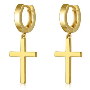 Gold Cross Earrings Men Cross Hoop Earrings Mens Cross Earrings Gold Cross Dangle Earrings for Women Mens Hoop Cross Earrings Gold Drop Cross Earrings Hypoallergenic Cross Earring 925 Silver