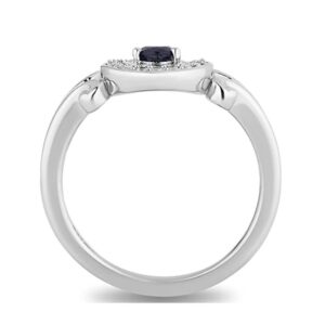 foreverjewelryhub 0.50 Ct Round Cut Created White & Blue Sapphire Horse Shoe Engagement Wedding Ring for Women's 14k White Gold Plated 925 Sterling Silver5.5