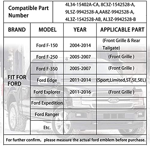 Shenwinfy for Ford Emblem, 9 Inch Front Grill Rear Tailgate Emblem Fit for 04-14 F150, 11-14 Edge, 11-16 Explorer, 06-11 Ranger, 07-14 Expedition