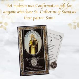 Saint Catherine Of Siena Medal Necklace with Confirmation Dove Charm | St Catherine Of Siena Pendant Jewelry,Holy Spirit Dove Pendant, Lord's Prayer Card | Catholic Patron Saint Of Italy Themed Set