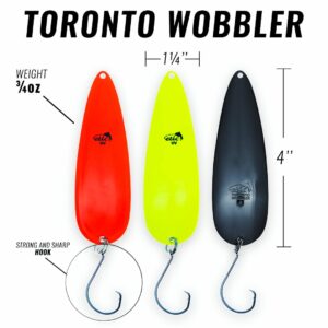 ETIC Toronto Wobbler 4", 3/4oz Fishing Spoons Kit 100% Made of Brass, 3 pcs Fishing Lures, Tackle, Hooks, Baits, Spinning, Casting, Trolling for Trout, Salmon, Pike, Walleye, Bass and Mores