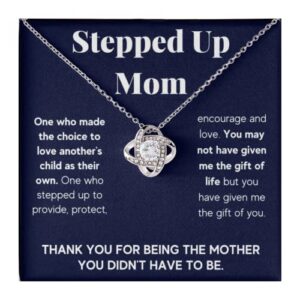 bonus mom necklace gifts step mom mothers day gift stepped up mom from step daughter stepson to my bonus mom pendant jewelry present with message card and gift box. gift for stepmom. bonus mom gift.