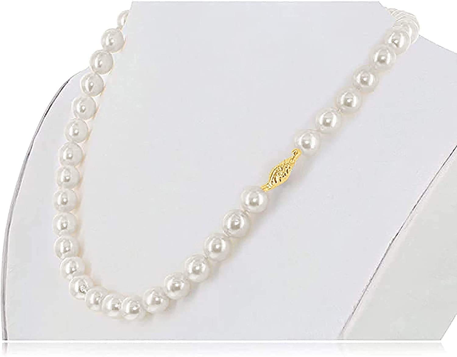 14K Yellow Gold AAA Freshwater Cultured White Round Pearls, 4mm-9mm Graduated 18" Strand Pearl Beads Necklace with Fishhook Clasp, Pearls Necklace Jewelry for Brides and Bridesmaids