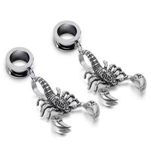 wegb scorpion pendant ear plugs，stainless steel tunnel plug gauge earrings for stretched ears