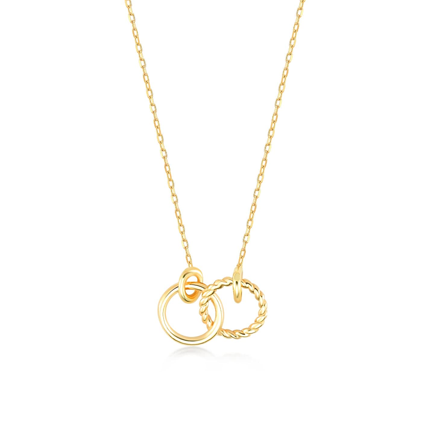 14k Real Gold Interlocking Circles Necklace for Women | 14k Gold Rings Necklaces | Intertwined Circles Pendant Necklaces | Dainty Round Geometric Jewelry | Gifts for Mom, 18"