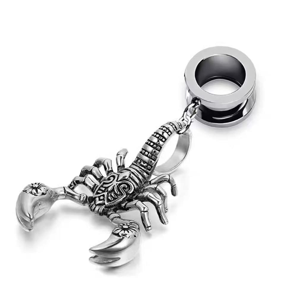 WEGB Scorpion Pendant Ear Plugs，Stainless Steel Tunnel Plug Gauge Earrings for Stretched Ears