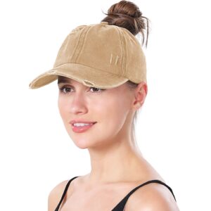 Criss Cross Ponytail Hat Women Washed Distressed Baseball Caps Adjustable High Messy Bun Ponycap