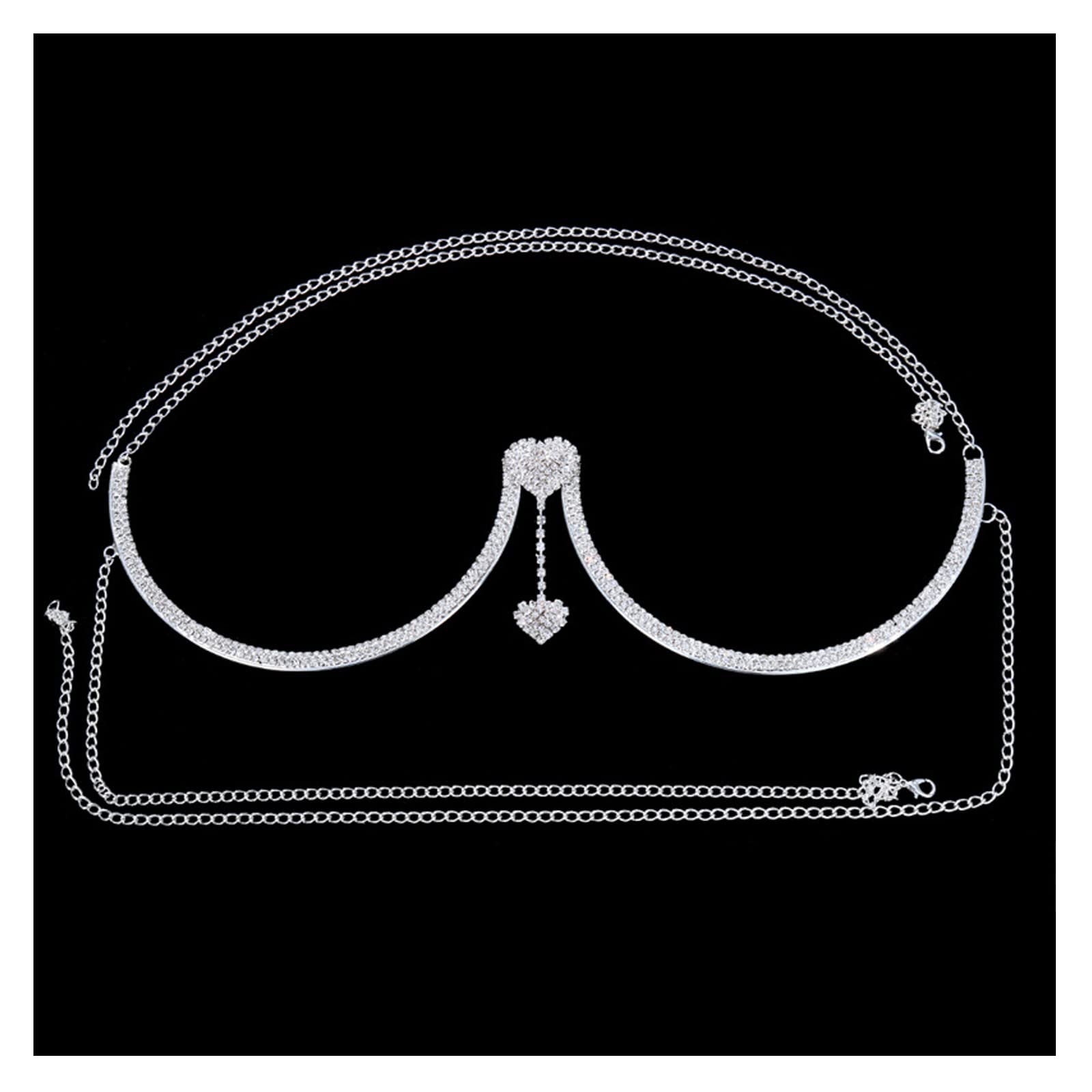 Rhinestone Chest Bracket Chain Trendy Crystal Heart Pendant Bra Chain Sexy Bikini Body Chain Jewelry for Women