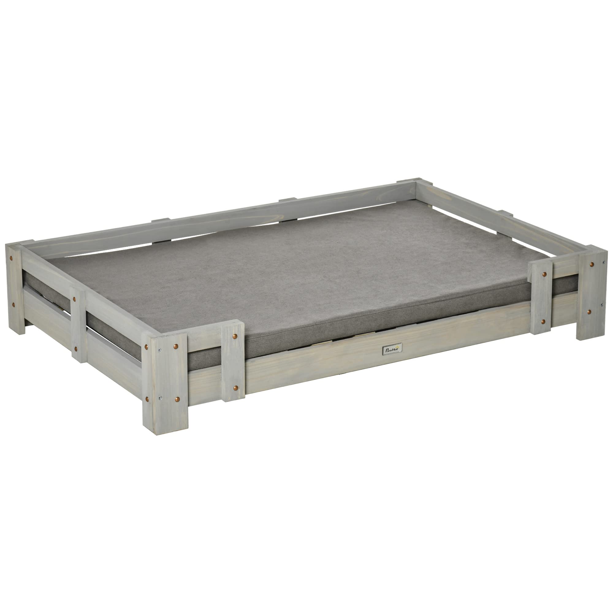 PawHut Large Dog Bed with Soft Foam Cushion, Wooden Dog Couch with Roomy Surface, Elevated, Slate Gray