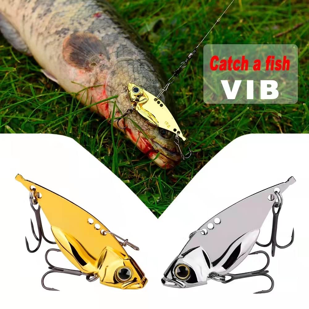 5 Pack Metal Blade Baits for Bass Fishing Lures Hard Metal VIB Fishing Spoons Crankbaits Swimbaits for Trout Walleye Crappie Saltwater Blade Bait Fishing (Gold Blade Baits_5pcs/Box)