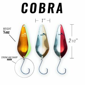 ETIC Cobra 2.5", ½oz Fishing Spoons Kit 100% Made of Brass, 3 pcs Fishing Lures, Tackle, Hooks, Baits, Spinning, Casting, Trolling for Trout, Salmon, Pike, Walleye, Bass and Mores