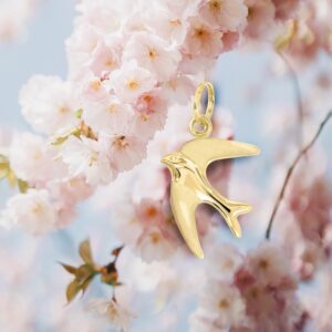 Lucchetta - Yellow Gold Swallow Wings of Freedom Pendant: Symbol of Journey and Homecoming, Womens 14k Charms for Necklaces and Chains