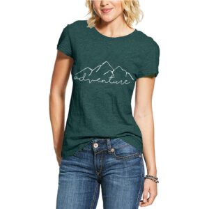 Adventure Mountain for Women Funny Cotton Short Sleeve Print Letter Loose Casual Hiking Athletic Workout Tee Tops, Green XL