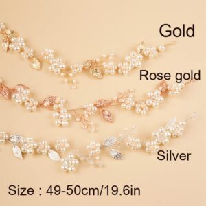 Kercisbeauty Pearl Beads Gold Hair Vine Wedding Hair Piece for Brides Brides Handmade Headband for Women Girls Prom Special Occasion (Gold)