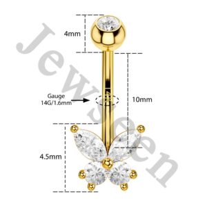 Jewseen 14K Gold Belly Button Rings for Women Butterfly Belly Rings Navel Piercing Jewelry Belly Piercing Body Piercing Jewelry